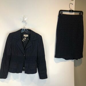Feraud Wool Bl Navy Striped Skirt Suit Fr 38 US 8